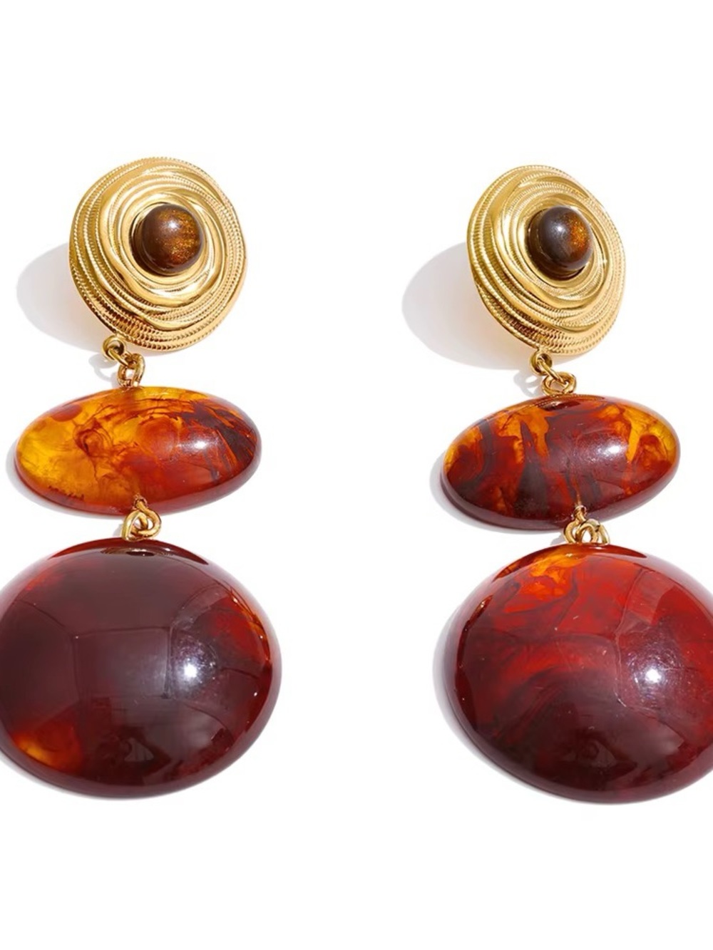 Gold and Amber Drop Earrings - Unbranded